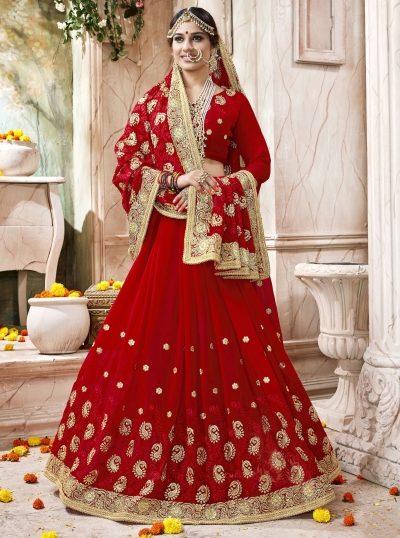 Red Faux  Georgette  Embroidered  Traditional  Saree 7407